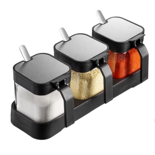 LOYUYU LOYUYU Condiment Jar Spice Container with Lids and Spoons, 10oz Clear Glass Condiment Jars Set of 3, Pots Seasoning Box  - Image 2