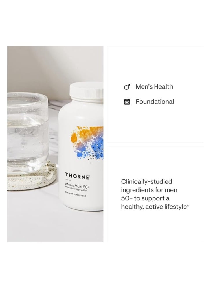 Thorne Research - Men's Multi 50+ Daily Multivitamin and Nutrients for Men Without Iron and Copper to Support Healthy, Active Lifestyle Gluten-Free, Soy-Free 180 Capsules, 30 Servings - Image 1