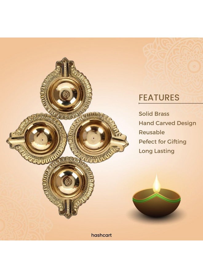 Hashcart Indian Pooja Kuber Diya Brass Diya Puja Oil Lamp [ Pack of 4 Pc ] Diya Lamp for Puja - Kutthu vilakku nilakku Deepam for Diwali Decorations - Diwali Gifts Hashcart®  - Image 5
