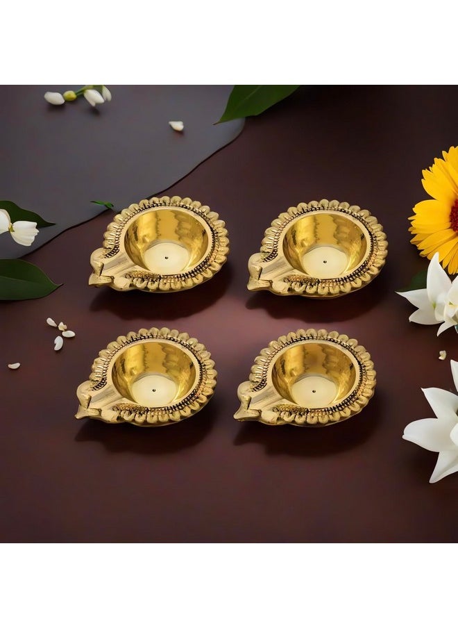 Hashcart Indian Pooja Kuber Diya Brass Diya Puja Oil Lamp [ Pack of 4 Pc ] Diya Lamp for Puja - Kutthu vilakku nilakku Deepam for Diwali Decorations - Diwali Gifts Hashcart®  - Image 1
