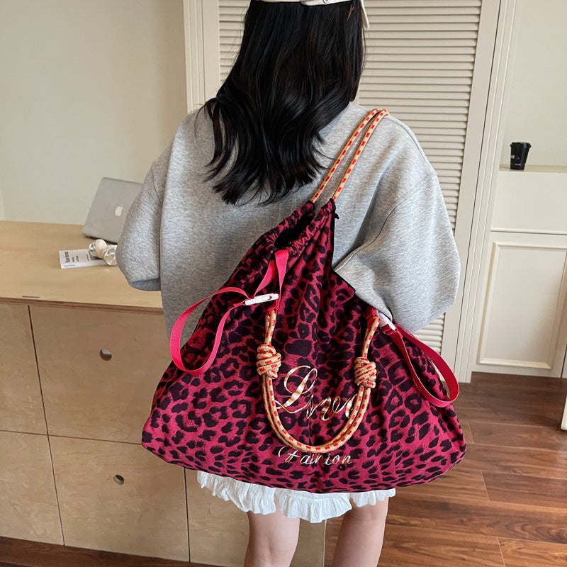 Women's Leopard Print Velvet Tote Bag, Large Capacity Casual Shoulder Bag - Image 2