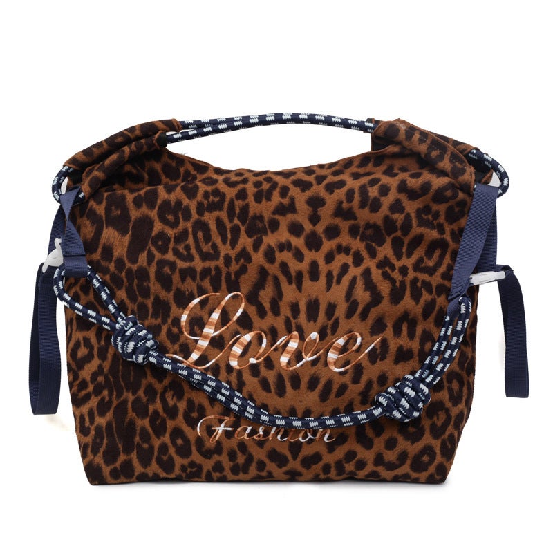 Women's Leopard Print Velvet Tote Bag, Large Capacity Casual Shoulder Bag - Image 5