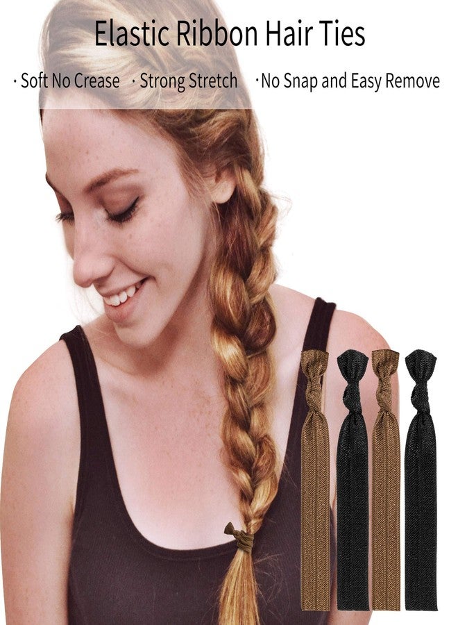 79style Women's Hair Accessories - 100pcs Fabric Ribbon Ties, Knotted Ponytail Holders in Brown & Black, No Break, No Damage, Soft & Flat for Yoga - Image 2