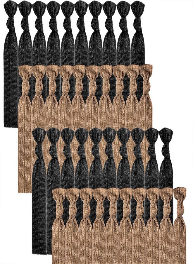 79style Women's Hair Accessories - 100pcs Fabric Ribbon Ties, Knotted Ponytail Holders in Brown & Black, No Break, No Damage, Soft & Flat for Yoga - Image 1