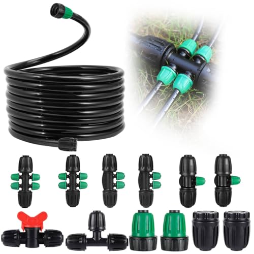 NRWRTY Anti Drop 12 Irrigation Tubing PVC Drip Irrigation Tubing 33FT10MID13mmOD16mm for Garden Bed Main Line with Locked Barbed 6Way 4Way 3WayTee End Plug 12 to 14 Irrigation Tubing Fittings - Image 1