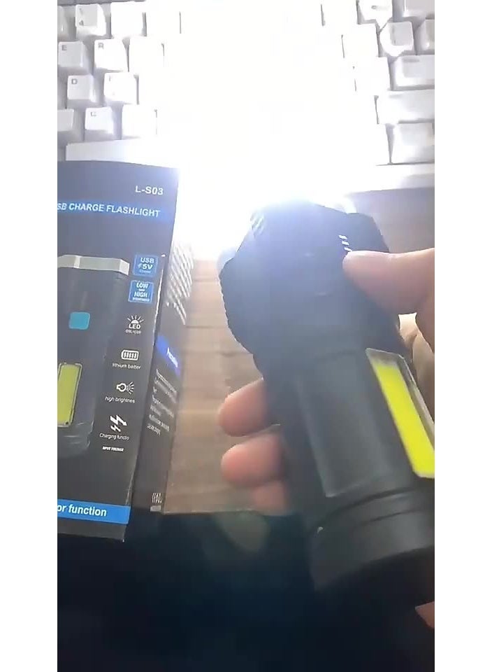 Rechargeable LED Flashlight, Solid Housing Ultra Bright Lasting Performance Waterproof Long-Range Flashlight 800mAh Capacity for Hiking，Outdoor, Cycling, Patrol, and Night Fishing，Black - Image 5