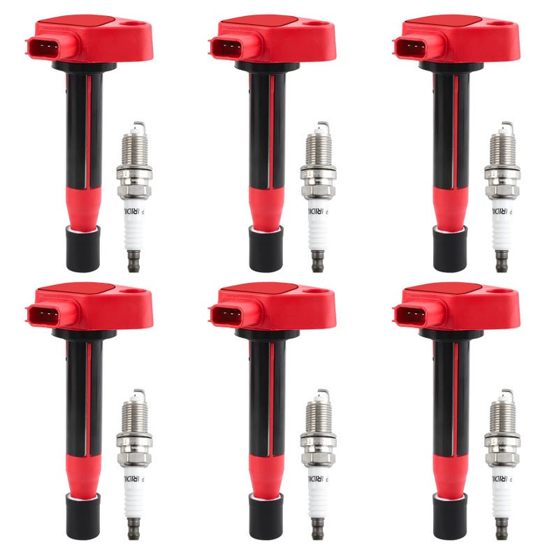 Pindex 6 Pack UF242 Ignition Coils Pack and Iridium Spark Plugs Coil Pack Kits Compatible with Honda Accord Odyssey Acura TL CL RL 30L 32L 35L V6 1788303 UF400 5C1013 50063 C1221 C242 7098