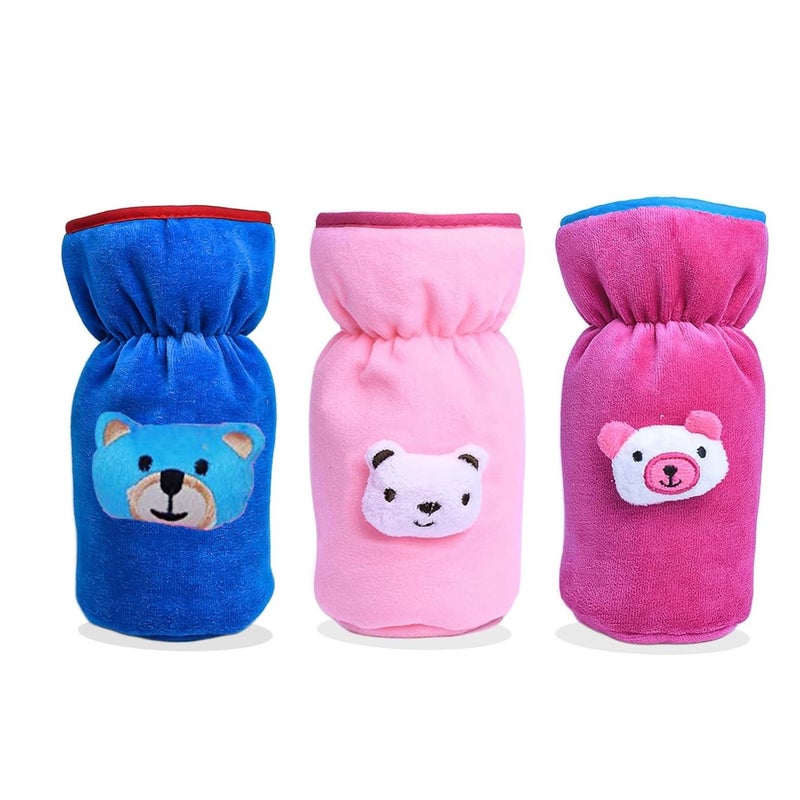 Alya The Cheeky Kidzz Pack of 3 New Born Baby Nursing Feeding Bottle Cover with Soft Stretchable Velvet Attractive Cartoon Design I Baby Milk Feeder Bottle Cover 150 ML-200 ML (Design 354)