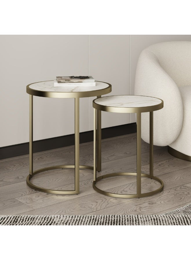Al Home Side Tables Set - 2 Pieces - White & Gold , by Alhome - Image 1
