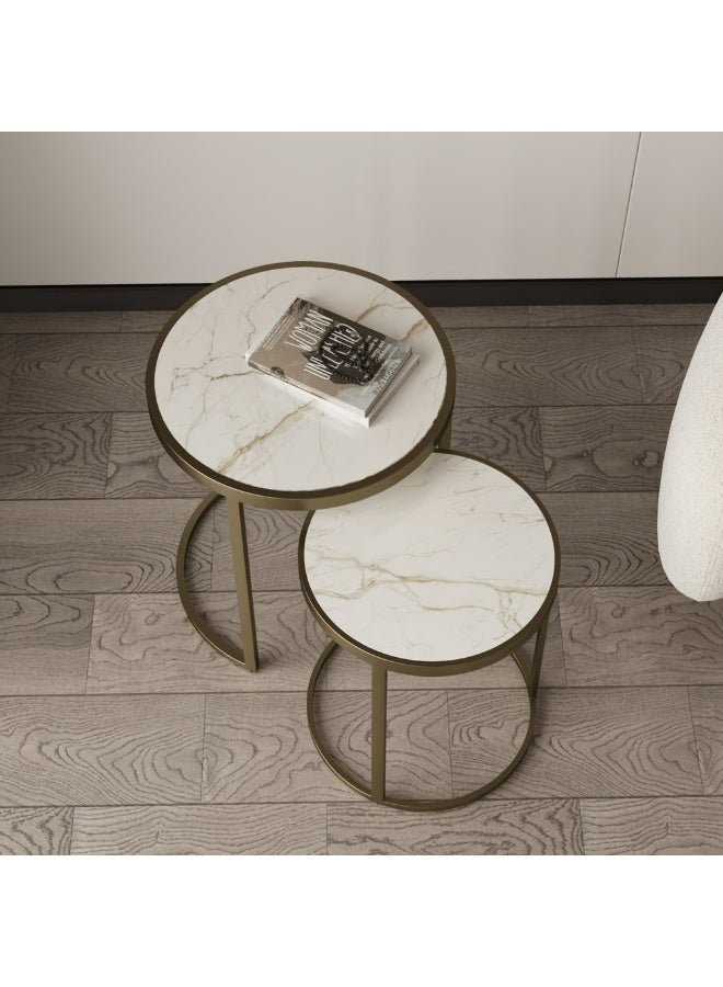 Al Home Side Tables Set - 2 Pieces - White & Gold , by Alhome - Image 4