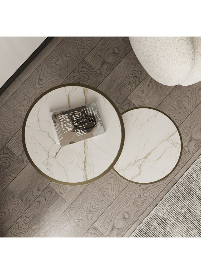 Al Home Side Tables Set - 2 Pieces - White & Gold , by Alhome - Image 5