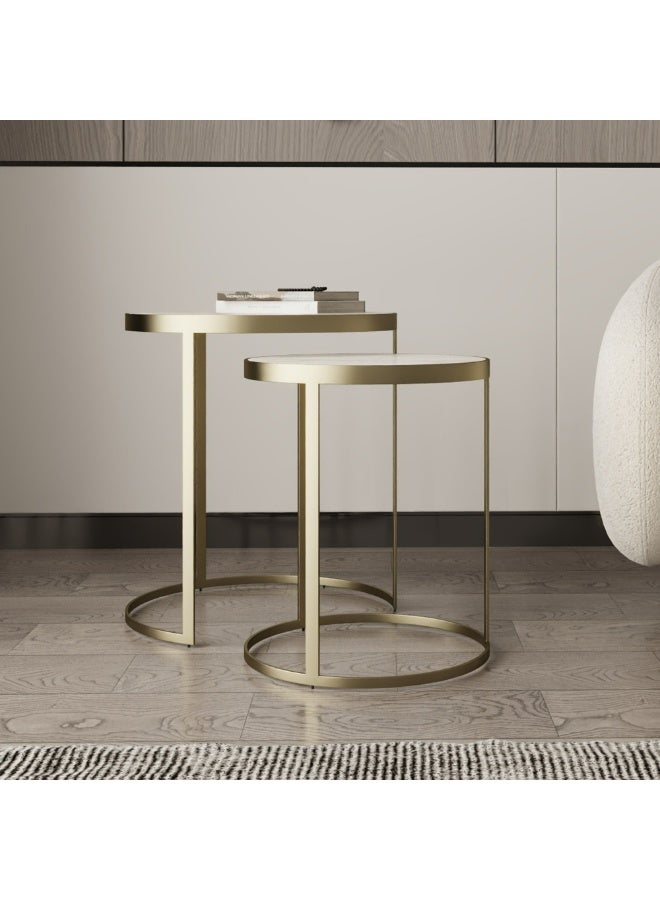 Al Home Side Tables Set - 2 Pieces - White & Gold , by Alhome - Image 3