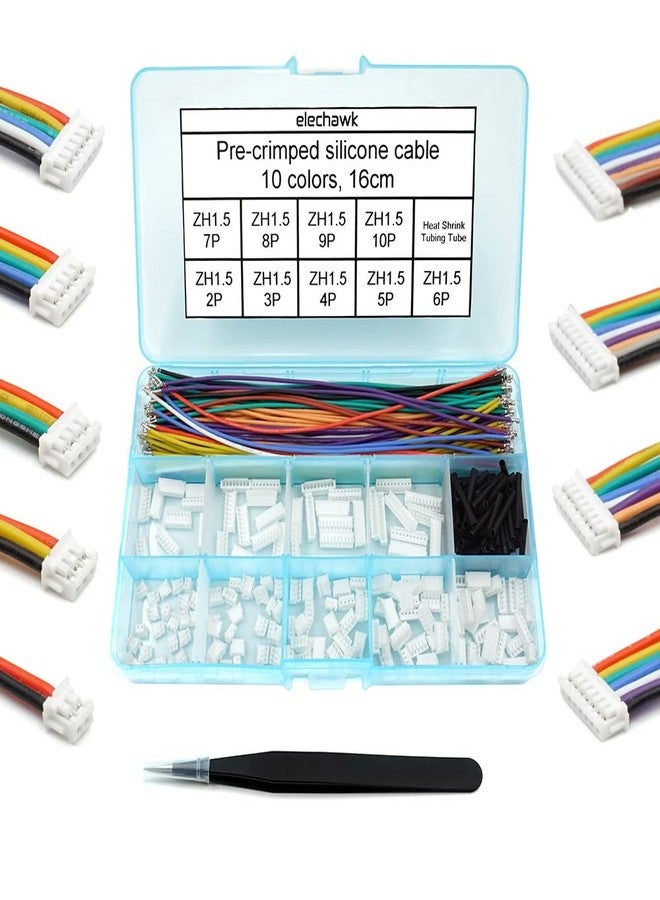 elechawk ZH 1.5MM Connector and 28AWG Pre-Crimped Silicone Cables kit, ZH1.5 Connector 2/3/4/5/6/7/8/9/10 Pin Housing JST Adapter Cable Connector with Length of 160mm (6.3inch) Wire Cable - Image 1