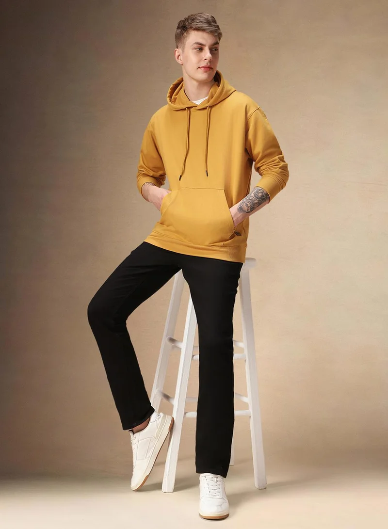 Dennis Lingo Men's Amber Gold Polyester Blend Solid Regular Fit Sweatshirt