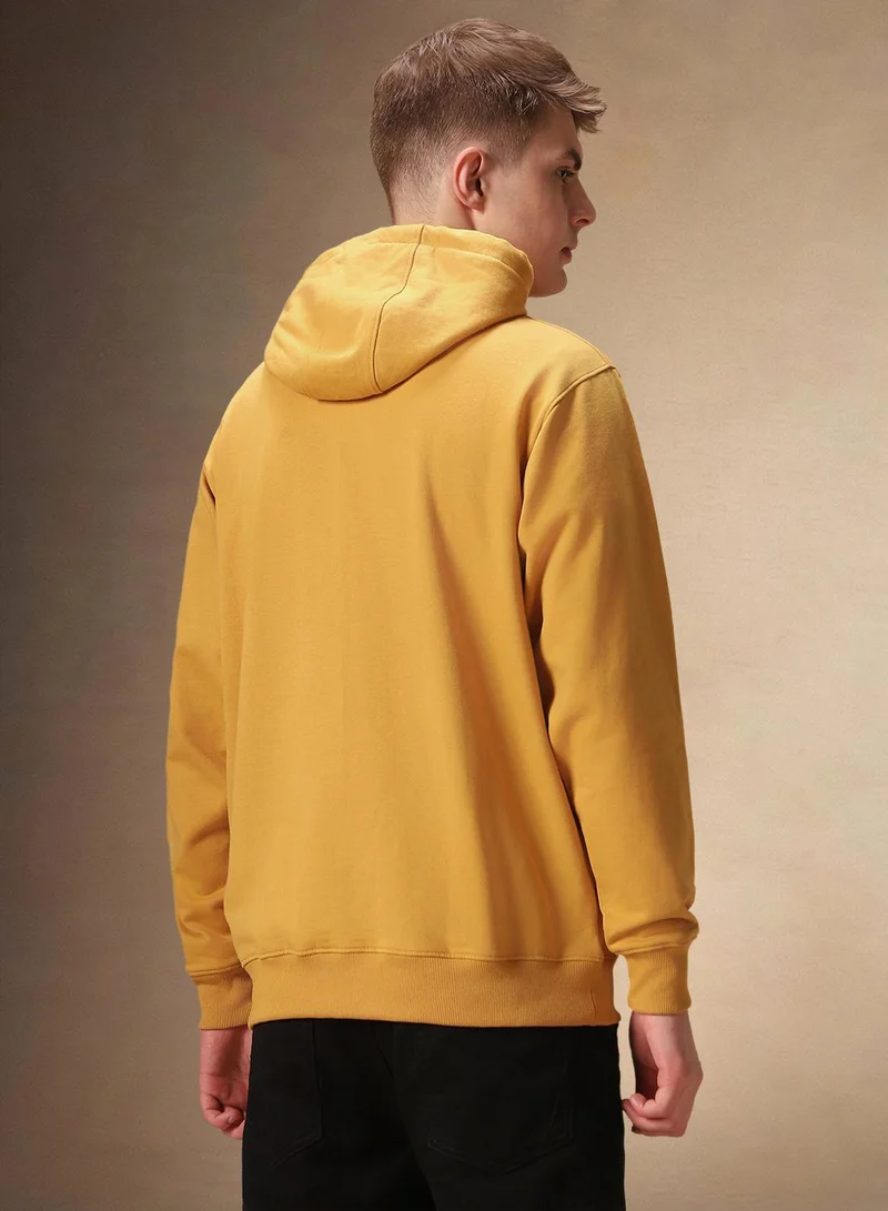 Dennis Lingo Men's Amber Gold Polyester Blend Solid Regular Fit Sweatshirt