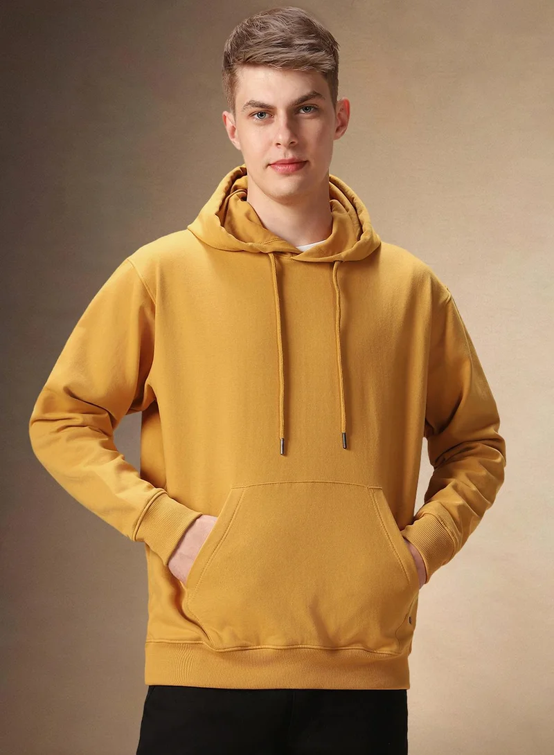 Dennis Lingo Men's Amber Gold Polyester Blend Solid Regular Fit Sweatshirt