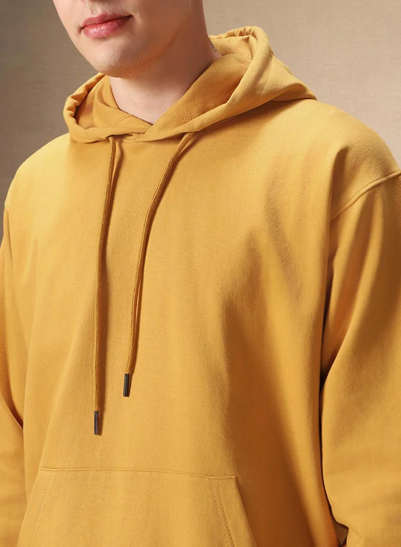 Dennis Lingo Men's Amber Gold Polyester Blend Solid Regular Fit Sweatshirt