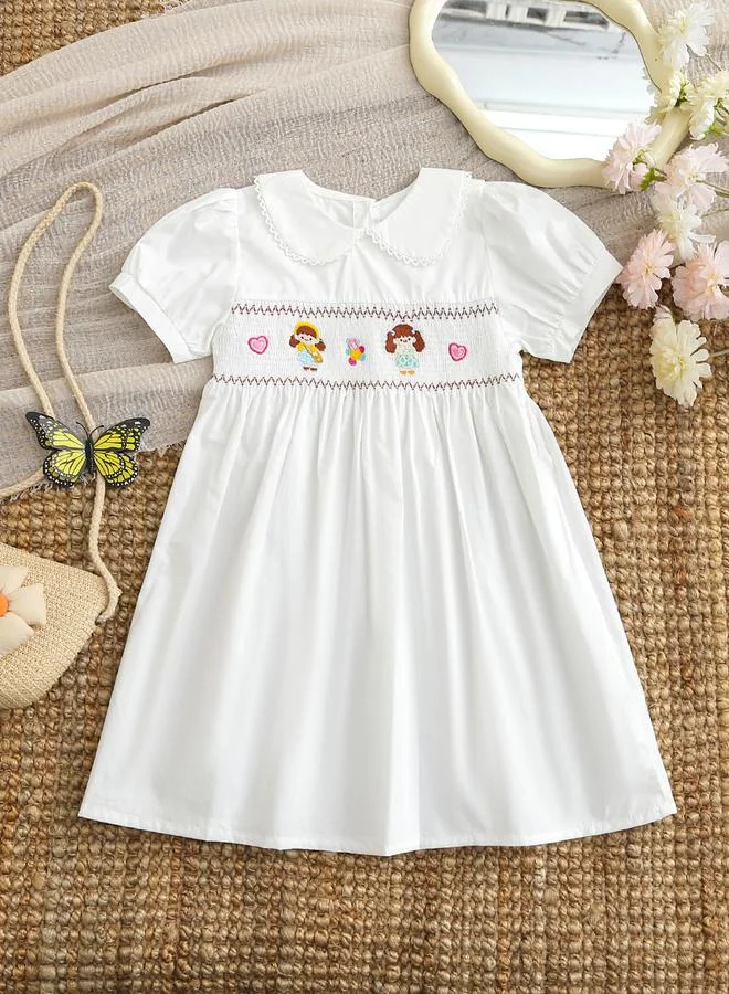 Take Two Girls Off-White Embroidered Smocked Dress