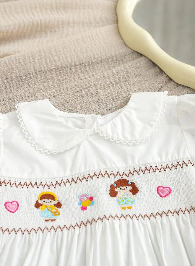 Take Two Girls Off-White Embroidered Smocked Dress