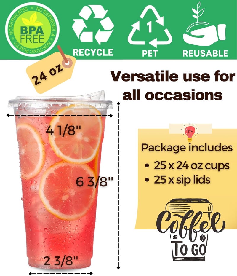 Aatriet 24 oz Clear Plastic Cup s with Strawless-Sip-Lids, 25 Sets Disposable Cups Plastic Iced Coffee Cup s, To Go Cups with Sip Through Lids for Smoothie, Milkshake, Cold Drinks for Party, Wedding, Event - Image 4