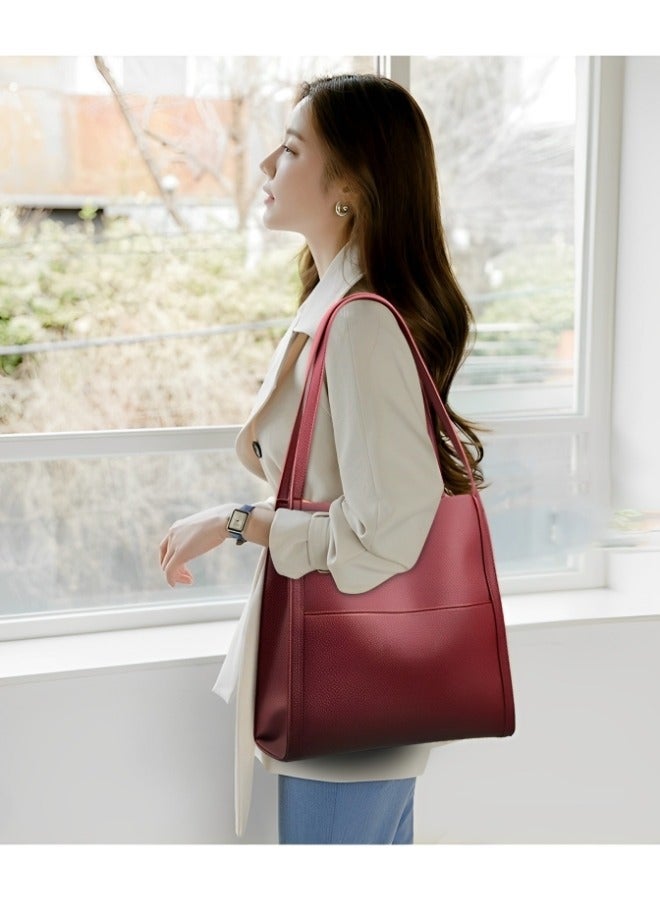 ريوكل حقيبة يد نسائية من الجلد الطبيعي، حقيبة يد بسيطة بلون سادة، حقيبة كتف ناعمة كاجوال ريترو للاستخدام اليومي - Image 5