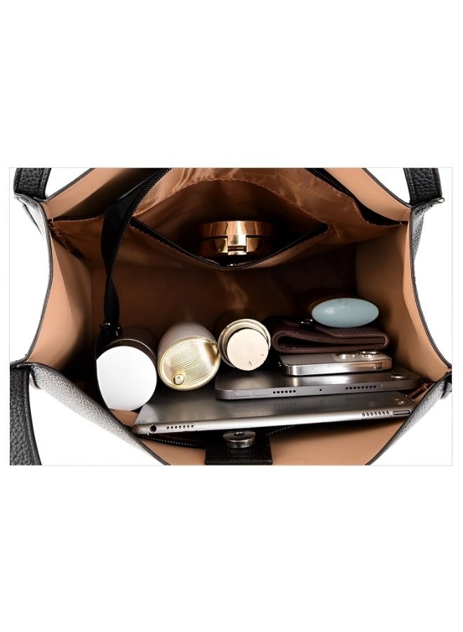 ريوكل حقيبة يد نسائية من الجلد الطبيعي، حقيبة يد بسيطة بلون سادة، حقيبة كتف ناعمة كاجوال ريترو للاستخدام اليومي - Image 3