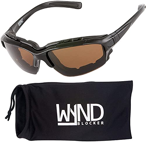 WYND Blocker Polarized Motorcycle Riding Sunglasses Sports Wrap Glasses, Black, Polarized Amber - Image 1