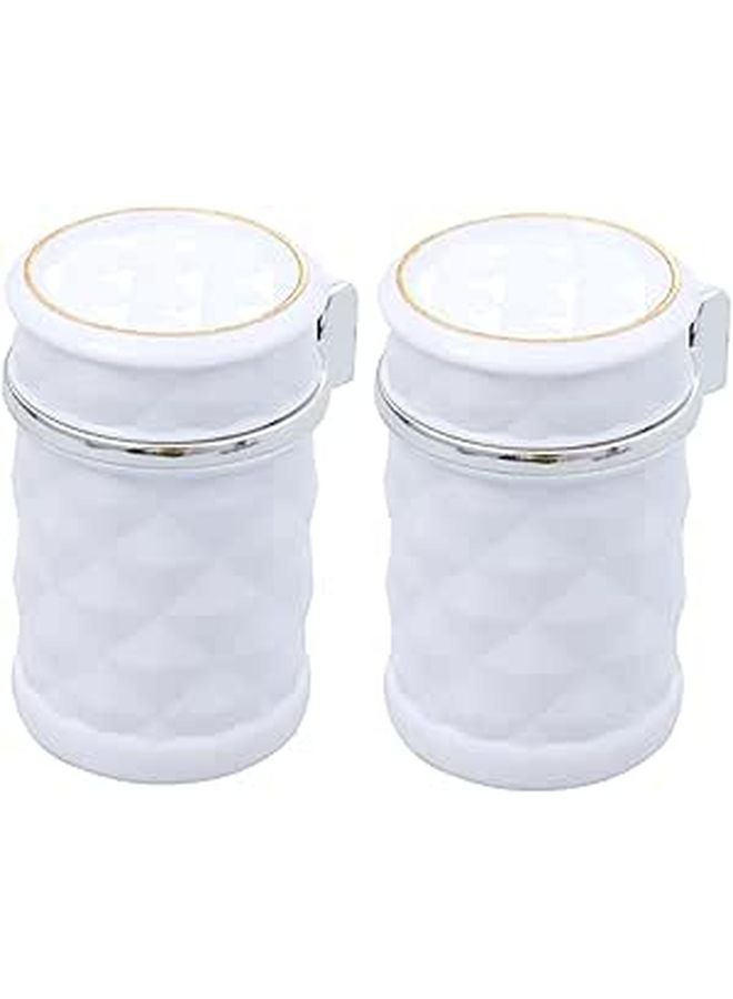 قطعتان من منفضة سيارات مع إضاءة LED وقاعدة غير قابلة للانزلاق، كأس غير دخاني للاستخدام الآمن ليلاً وسهل التنظيف باللون الأبيض - Image 1