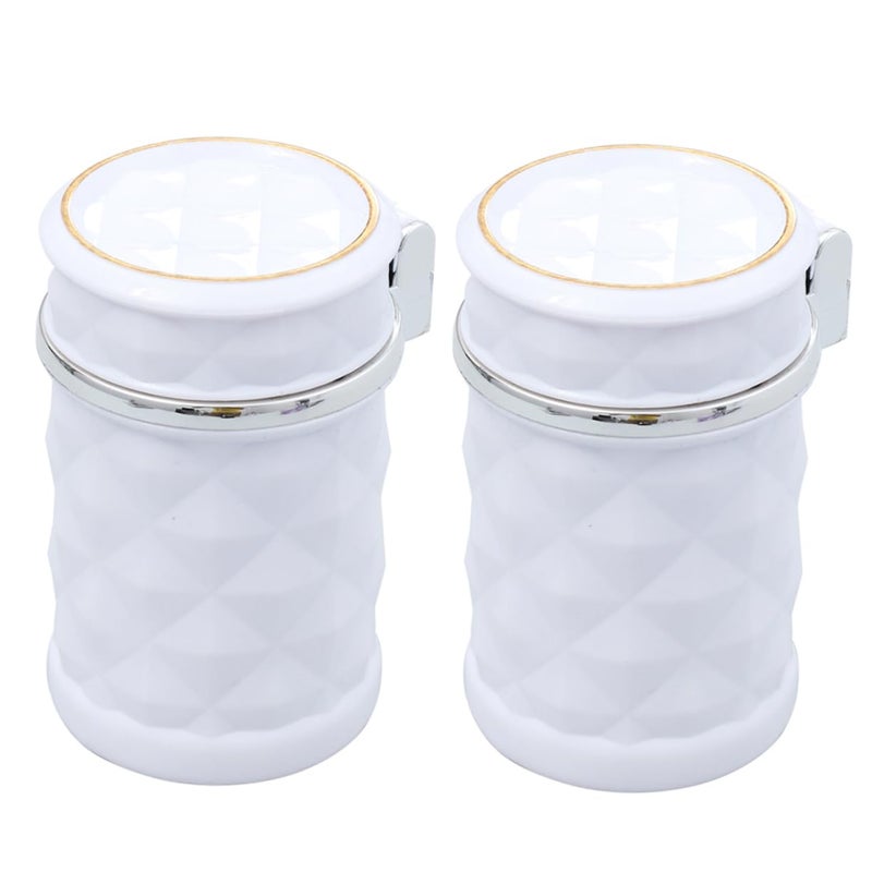 قطعتان من منفضة سيارات مع إضاءة LED وقاعدة غير قابلة للانزلاق، كأس غير دخاني للاستخدام الآمن ليلاً وسهل التنظيف باللون الأبيض - Image 2
