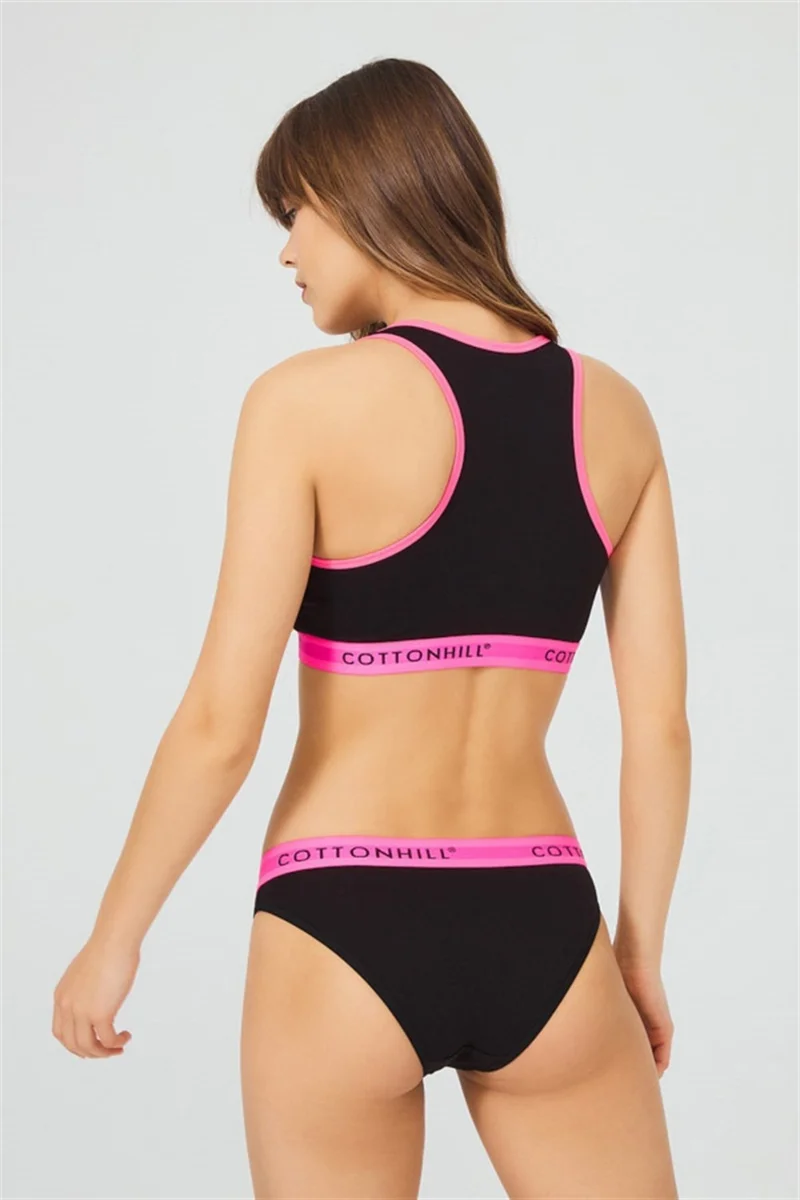 كوتن هيل COTTONHILL Black Basic Covered Cotton Non-Wireless Women's Sports Bra Set