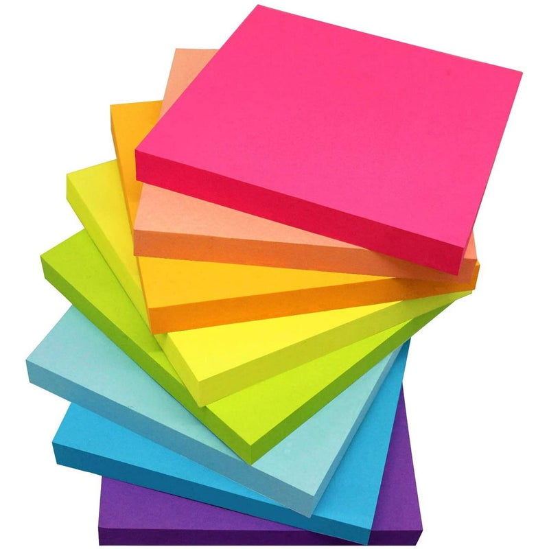Bright Colorful Self-Stick Notes, Fluorescent Sticky Notes 3×3 Inch, Memo Pads for Students, Office & School Supplies - Image 1