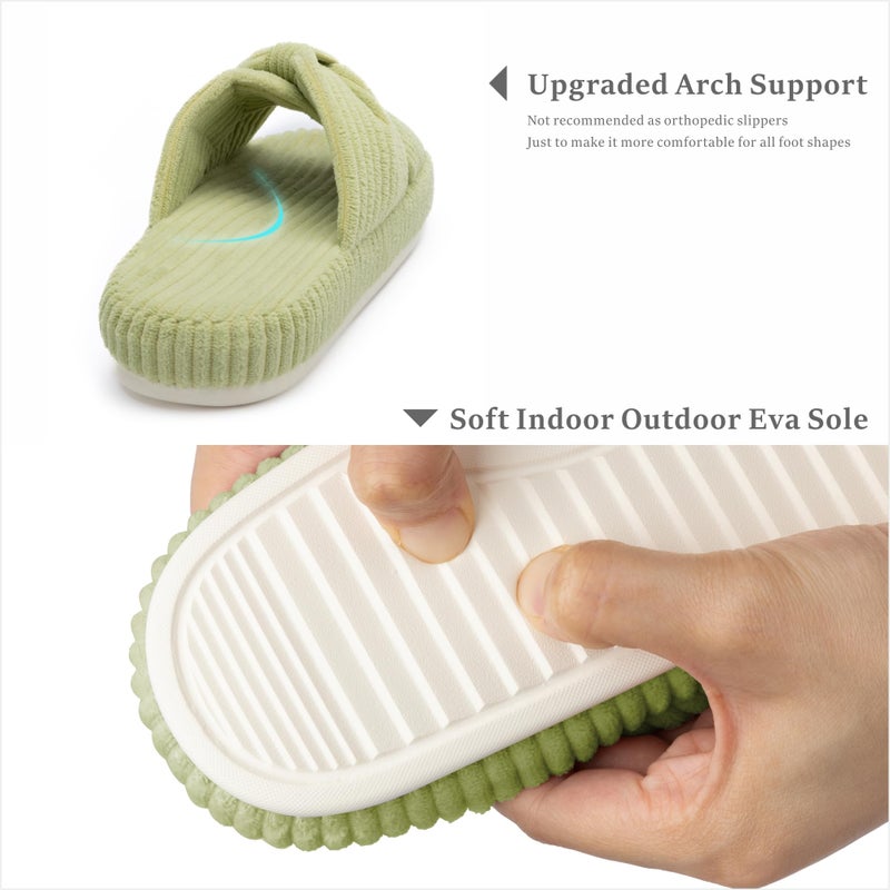 Chantomoo Slippers for Women Memory Foam House Bedroom Corduroy Bow Crossbands Slipper Shoes Comfy Trendy Gift Slippers Avocado Green Size 9 10 8.5 - Image 4