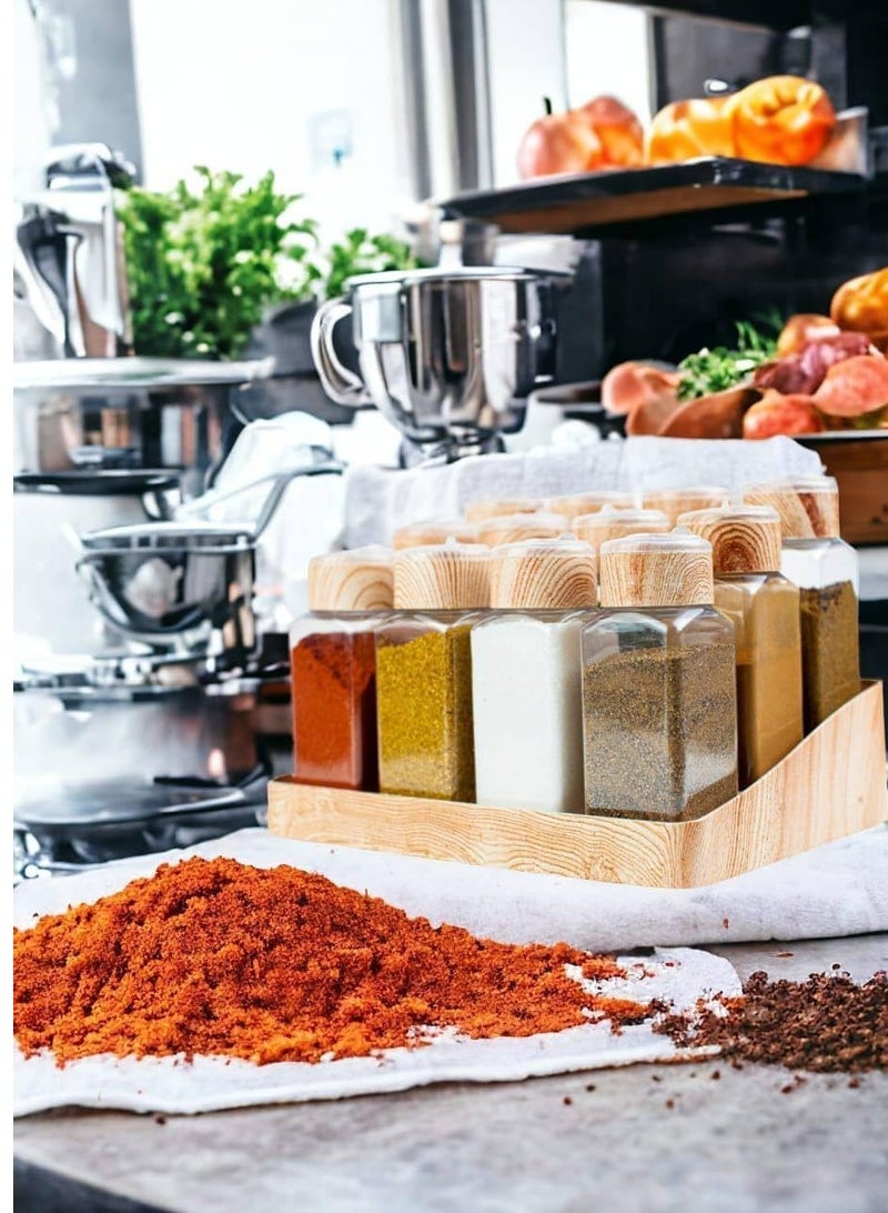 Spice and seasoning set, set of 12 pieces + stand Wood - Image 1
