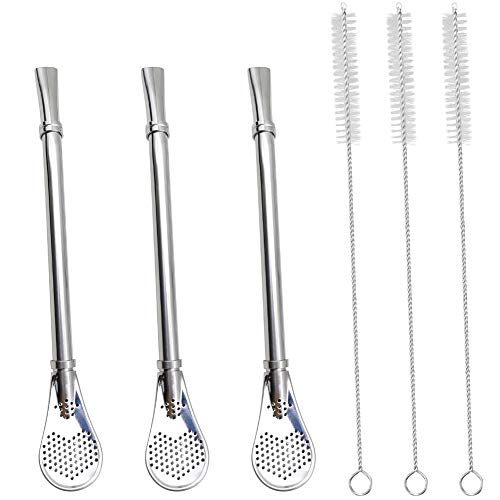 GFDesign Yerba Mate Bombilla Gourd Drinking Filter Straws Stirrer Food-Grade 18/8 Stainless Steel - Set of 3 with 3 Cleaning Brushes - 6.1" Long - Image 4