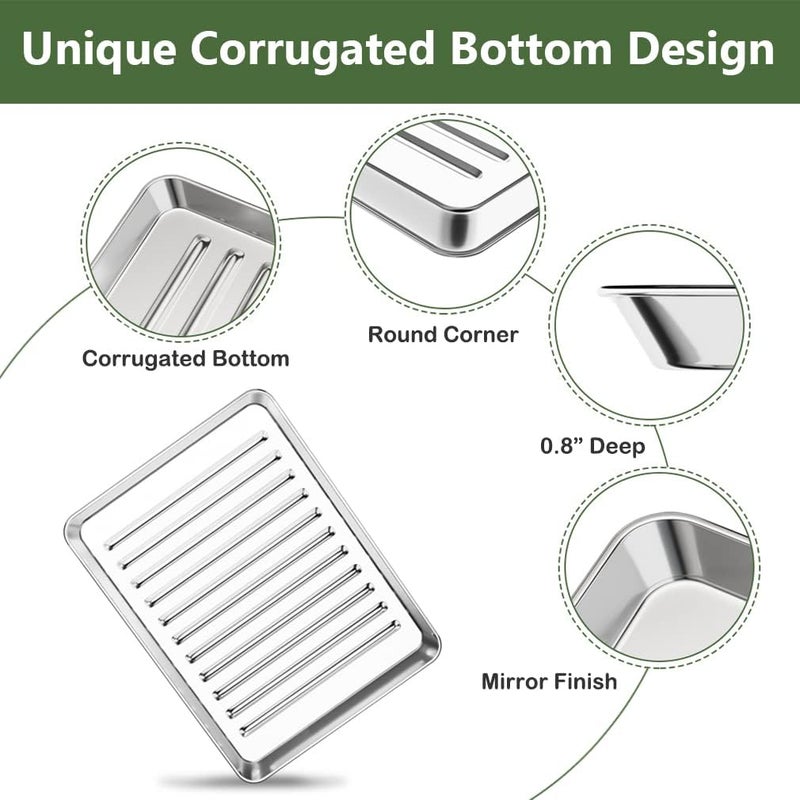 Rottay Small Baking Sheet Pan with Wire Rack Set [2 Pans + 2 Racks], 1/8 Stainless Steel Cookie Sheets for Oven, Warp Resistant & Heavy Duty & Rust Free, Size 9 x 7 x 1 Inches - Image 4