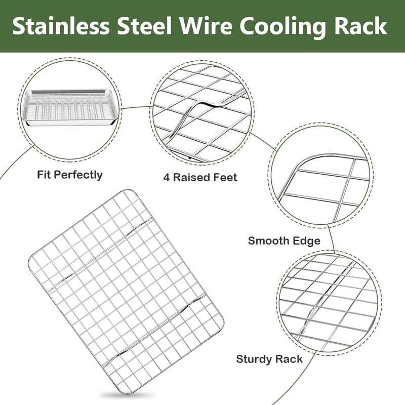 Rottay Small Baking Sheet Pan with Wire Rack Set [2 Pans + 2 Racks], 1/8 Stainless Steel Cookie Sheets for Oven, Warp Resistant & Heavy Duty & Rust Free, Size 9 x 7 x 1 Inches - Image 5