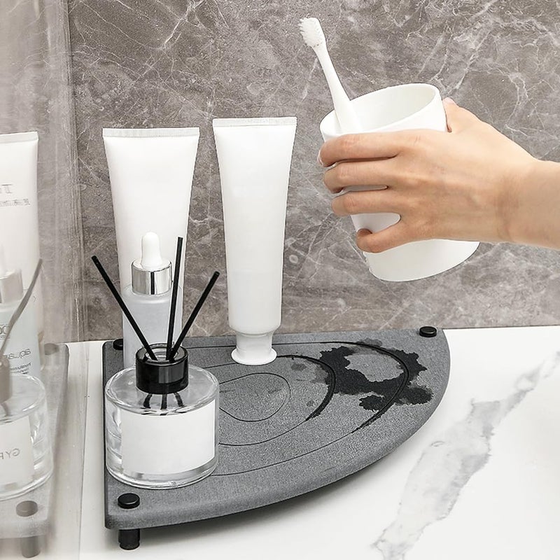 FOWSEEK Stone Drying Tray, Diatomite Instant Dry Sink Organizer for Bathroom Kitchen Counter, Water Absorbing Stone Tray for Sink Sponge Soap Holder Dispenser, Fast Drying Sink Caddy - Image 5