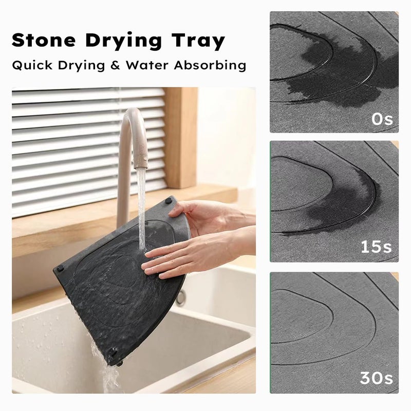 FOWSEEK Stone Drying Tray, Diatomite Instant Dry Sink Organizer for Bathroom Kitchen Counter, Water Absorbing Stone Tray for Sink Sponge Soap Holder Dispenser, Fast Drying Sink Caddy - Image 4