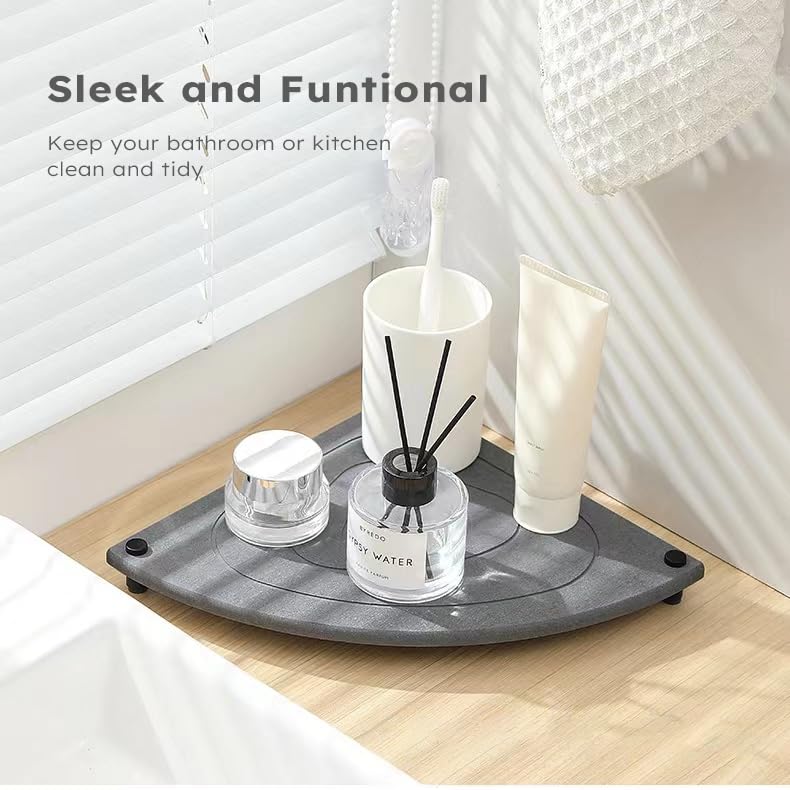 FOWSEEK Stone Drying Tray, Diatomite Instant Dry Sink Organizer for Bathroom Kitchen Counter, Water Absorbing Stone Tray for Sink Sponge Soap Holder Dispenser, Fast Drying Sink Caddy - Image 3