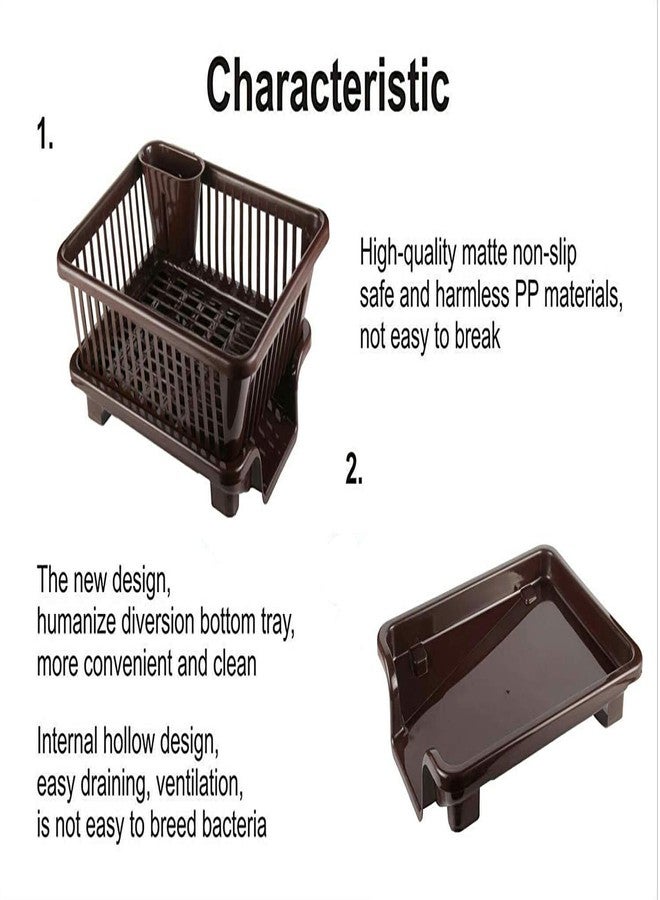 GION 3 in 1 Large Durable Plastic Kitchen Sink Dish Rack Drainer Drying Rack Washing Basket with Tray for Kitchen, Dish Rack Organizers, Utensils Tools Cutlery (Brown) - Image 4