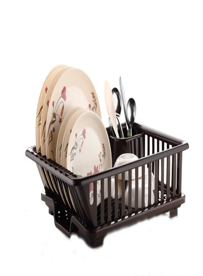 GION 3 in 1 Large Durable Plastic Kitchen Sink Dish Rack Drainer Drying Rack Washing Basket with Tray for Kitchen, Dish Rack Organizers, Utensils Tools Cutlery (Brown) - Image 3