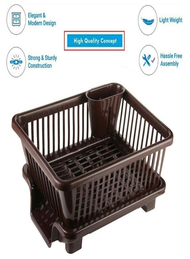 GION 3 in 1 Large Durable Plastic Kitchen Sink Dish Rack Drainer Drying Rack Washing Basket with Tray for Kitchen, Dish Rack Organizers, Utensils Tools Cutlery (Brown) - Image 5