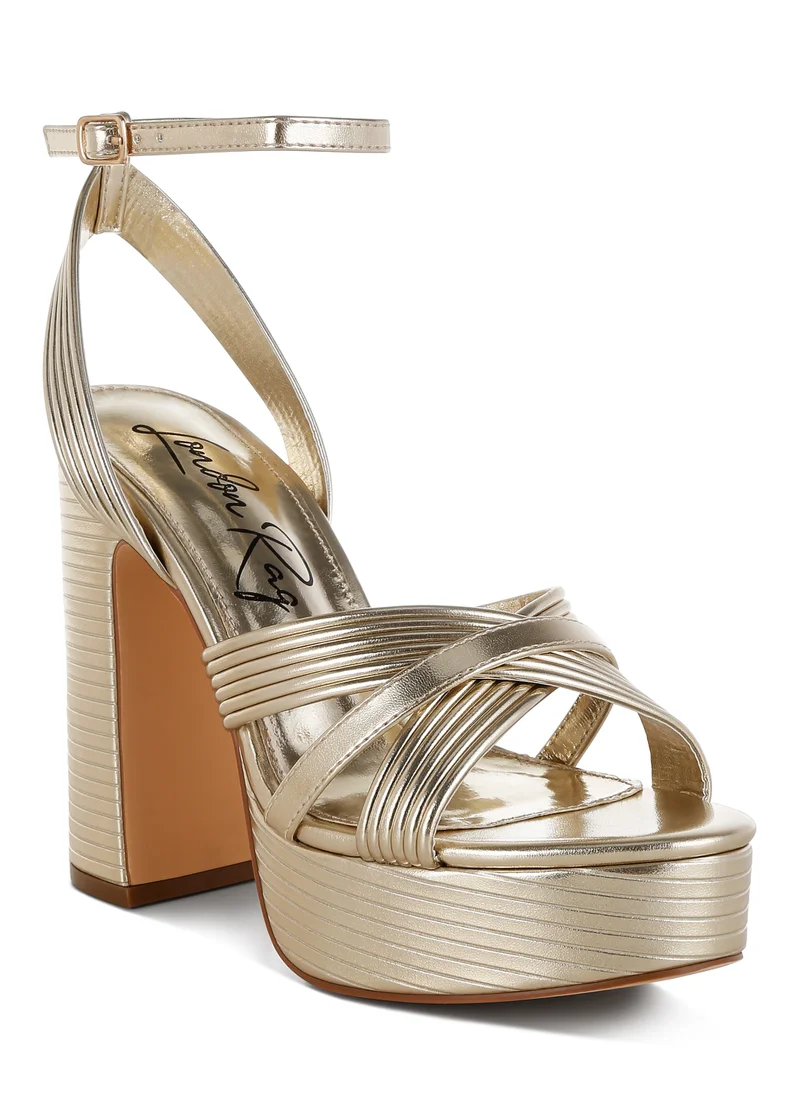 London Rag Metallic Ankle Strap Heel Sandals in Gold