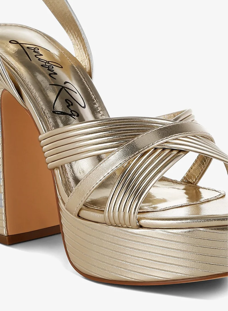 London Rag Gold Metallic Ankle Strap Heel Sandals in Gold for Women | Best Price UAE