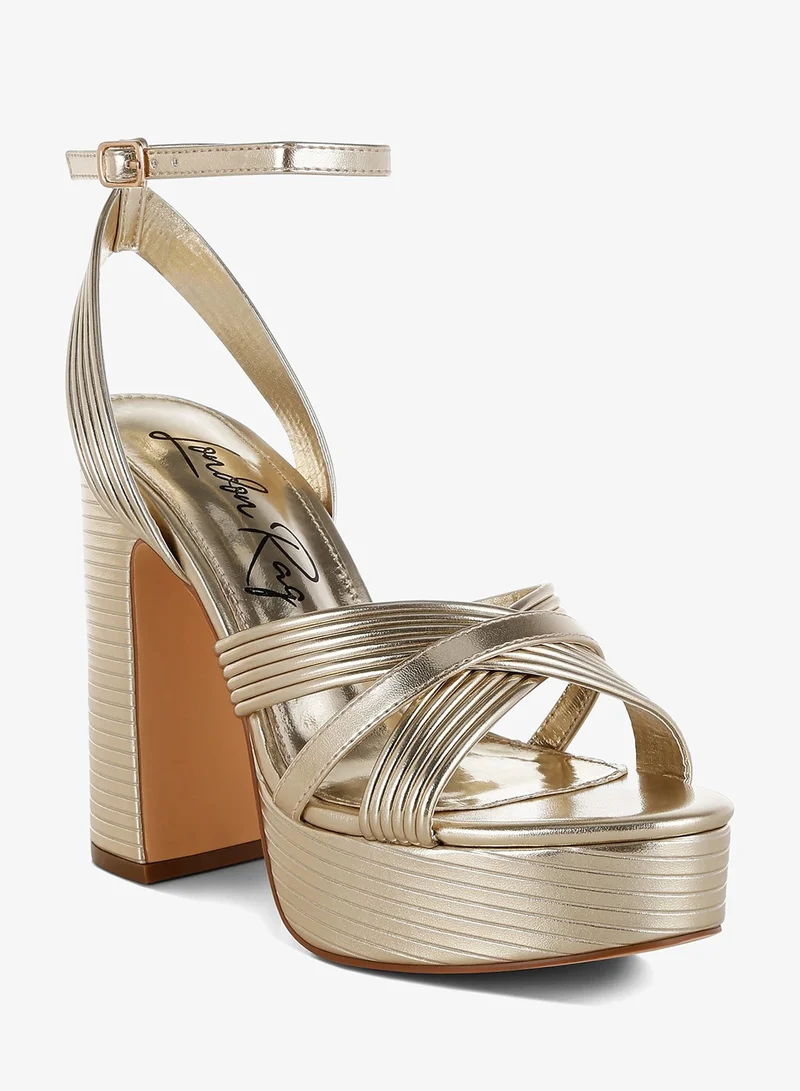 London Rag Gold Metallic Ankle Strap Heel Sandals in Gold for Women | Best Price UAE