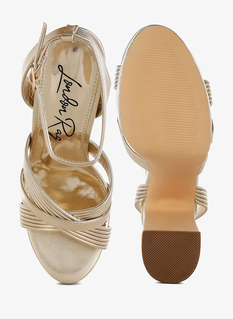 London Rag Gold Metallic Ankle Strap Heel Sandals in Gold for Women | Best Price UAE