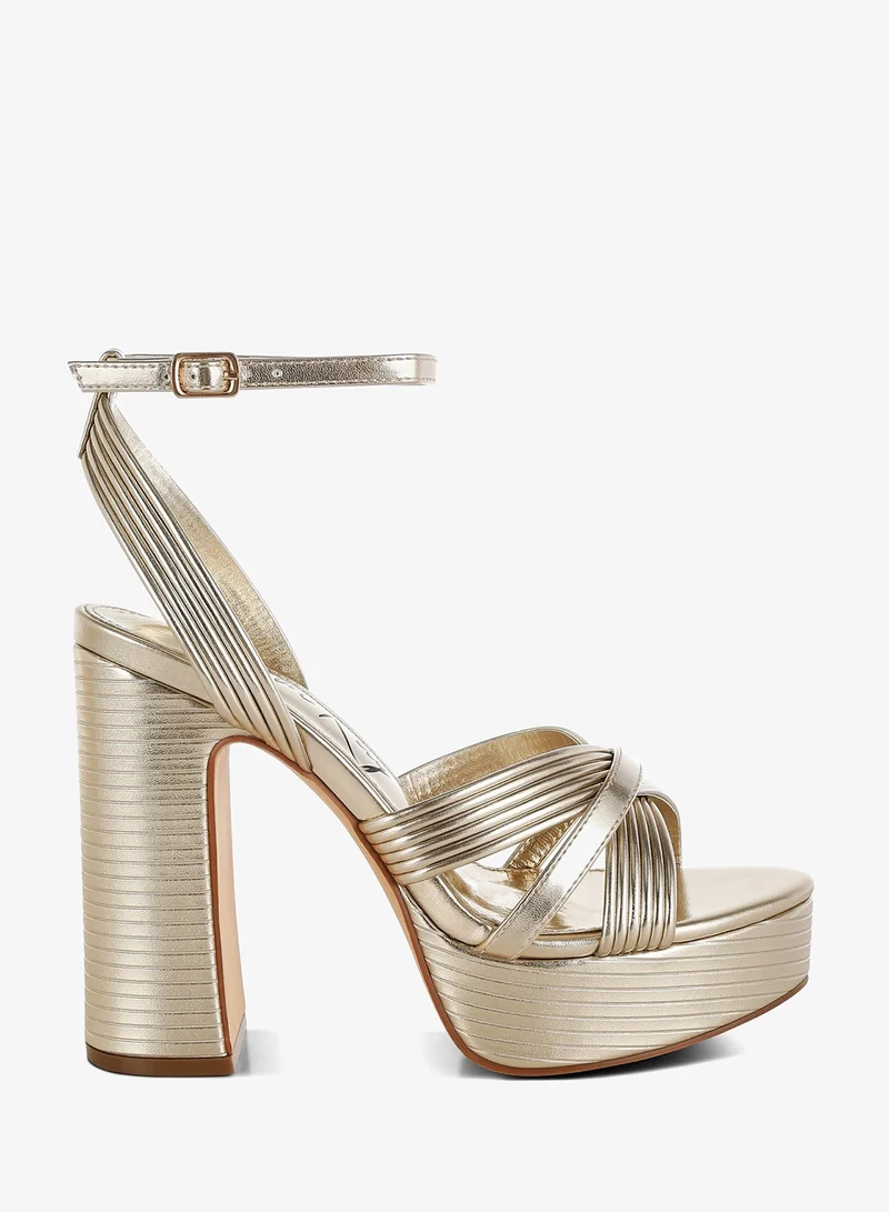 Metallic Ankle Strap Heel Sandals in Gold