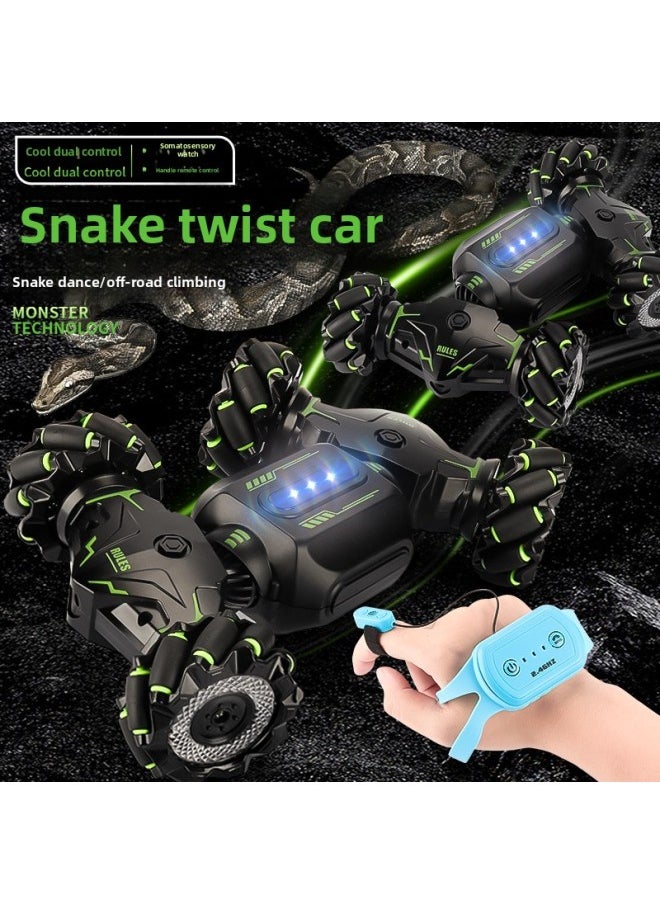 Gesture Induction Twist Snake-shaped Climbing Remote Control Car Stunt Drift Car Rc Stunt Off-road Remote Control Toy Car-Color:Green (single Control)  - Image 4