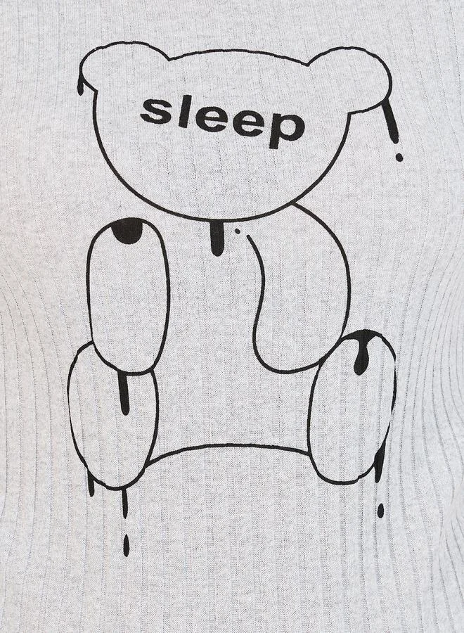 Styli Sleep Bear Graphic Rib T-Shirt & Pyjama Set