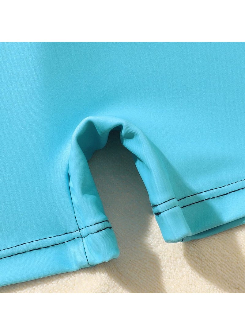 SYOSI بدلة سباحة للأطفال الرضع بقطعة واحدة مع طفو قابل للتعديل، بدلة سباحة كرتونية بأكمام قصيرة (3-4 سنوات، تنين كرتوني أزرق) - Image 5